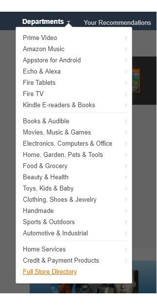 use Amazon's full store's directory from department section