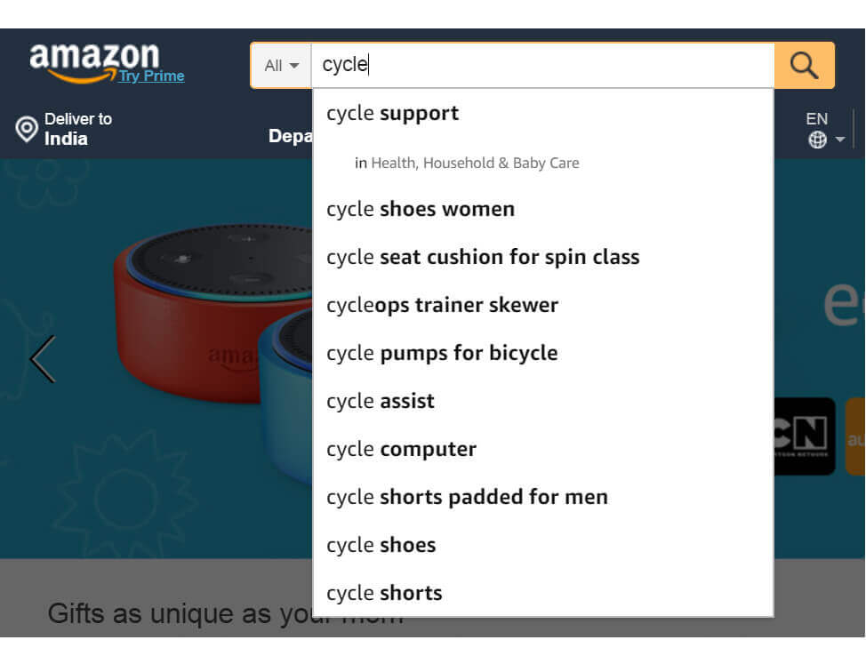 Use Amazon to start finding category page keywords by searching for a product
