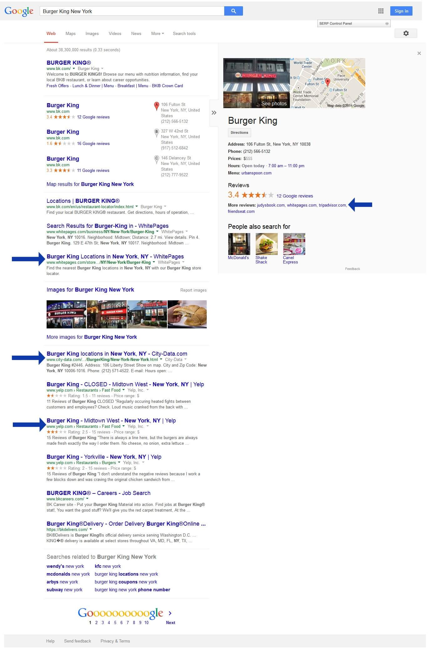 Burger King, New York in Google to find the right listings