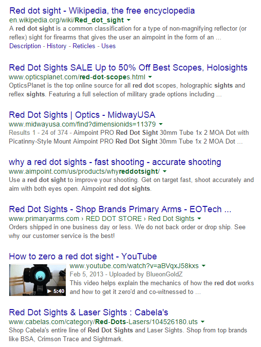 google search result for red dot sight
