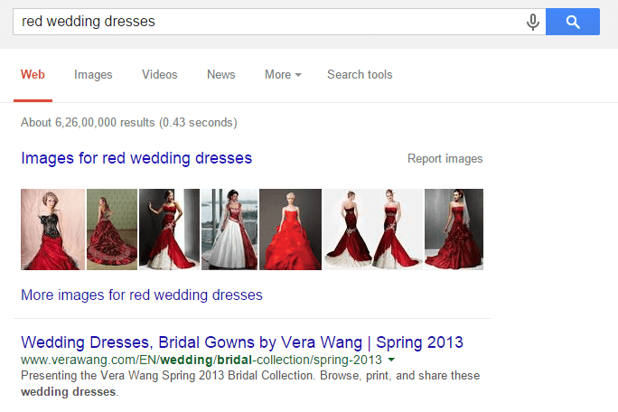 google search query for red wedding dresses