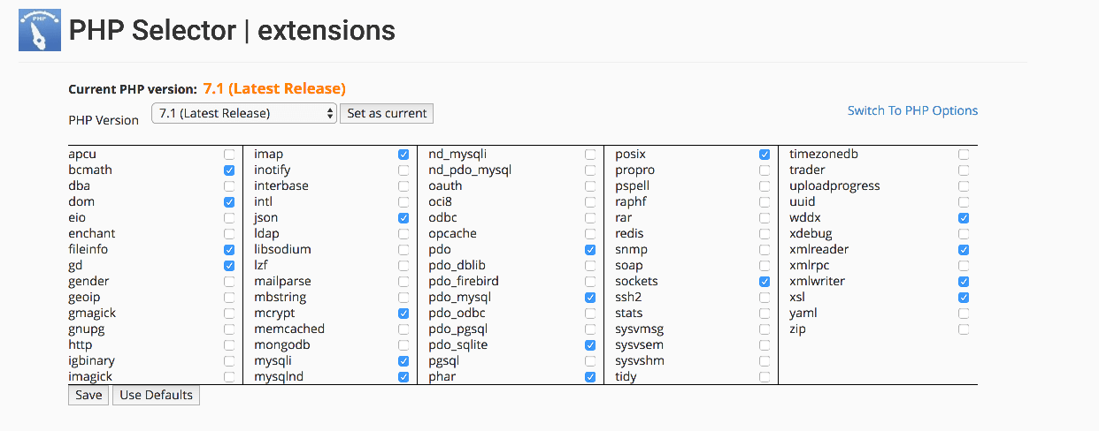 PHP Select Extensions Menu in wpengine.com