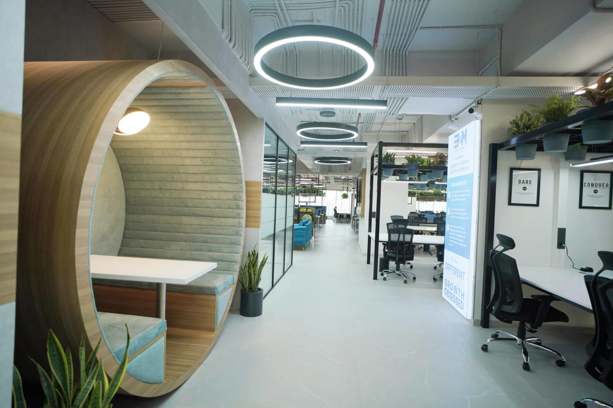 Office Lobby with Open Meeting POD and Workstation Desks