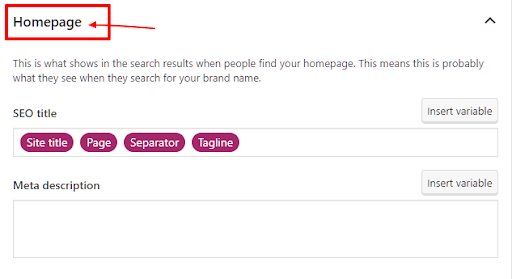 Homepage Settings for the Brand Name