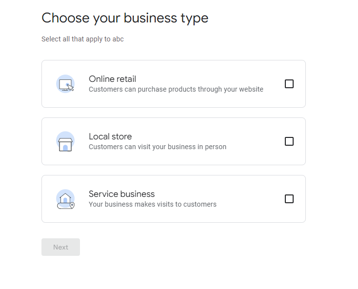 select your business type